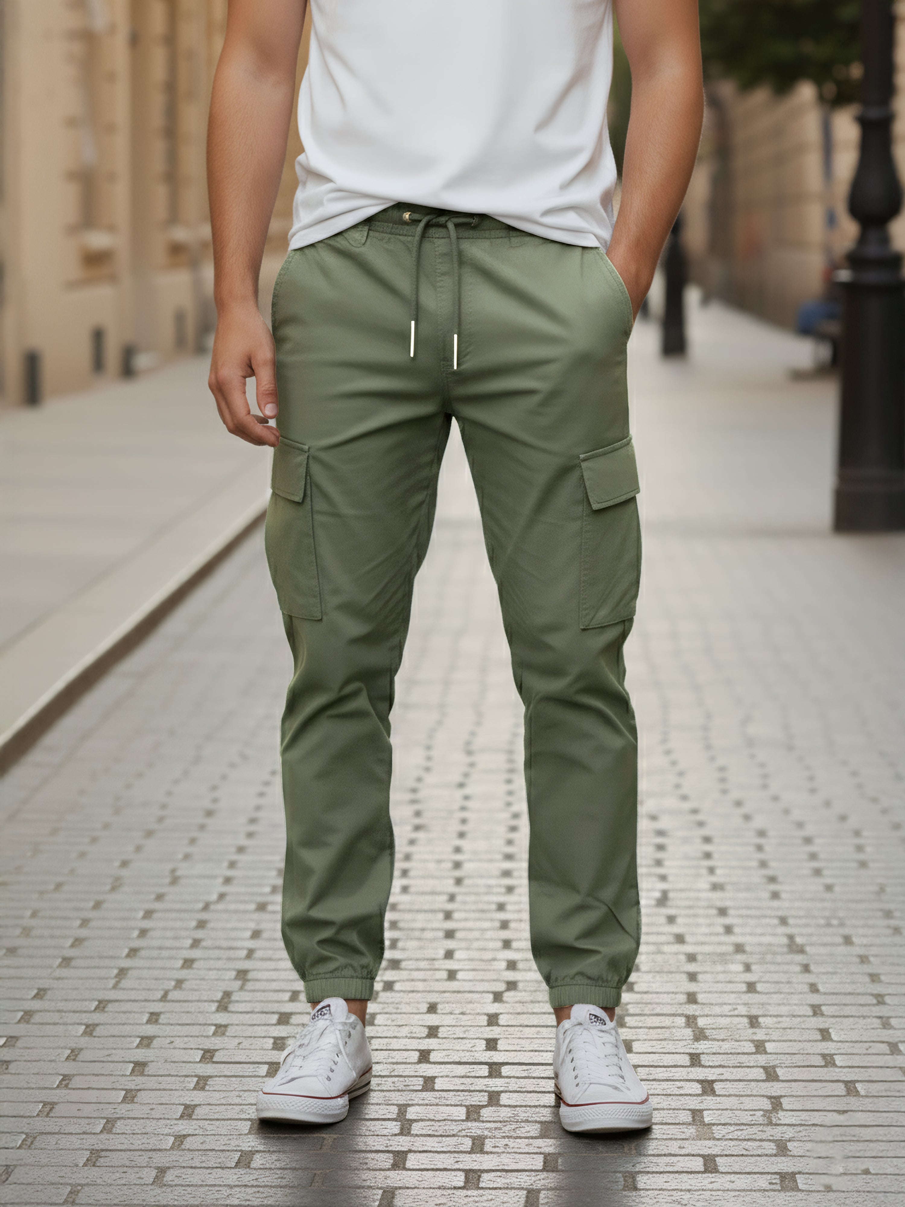 Celio* Men Olive Solid Slim Fit Polyester Trousers