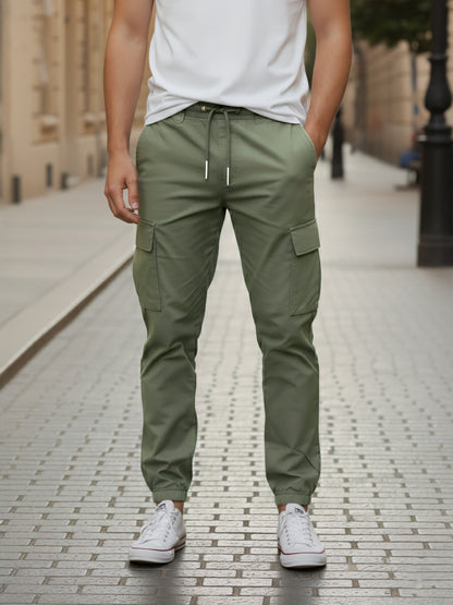 Celio* Men Olive Solid Slim Fit Polyester Trousers