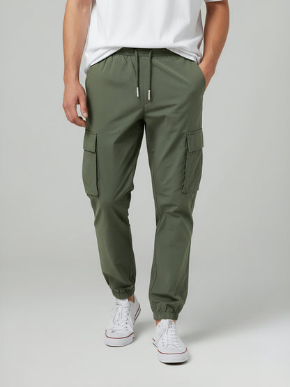 Celio* Men Olive Solid Slim Fit Polyester Trousers