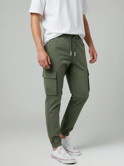 Celio* Men Olive Solid Slim Fit Polyester Trousers