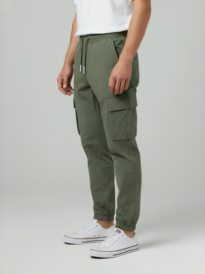 Celio* Men Olive Solid Slim Fit Polyester Trousers