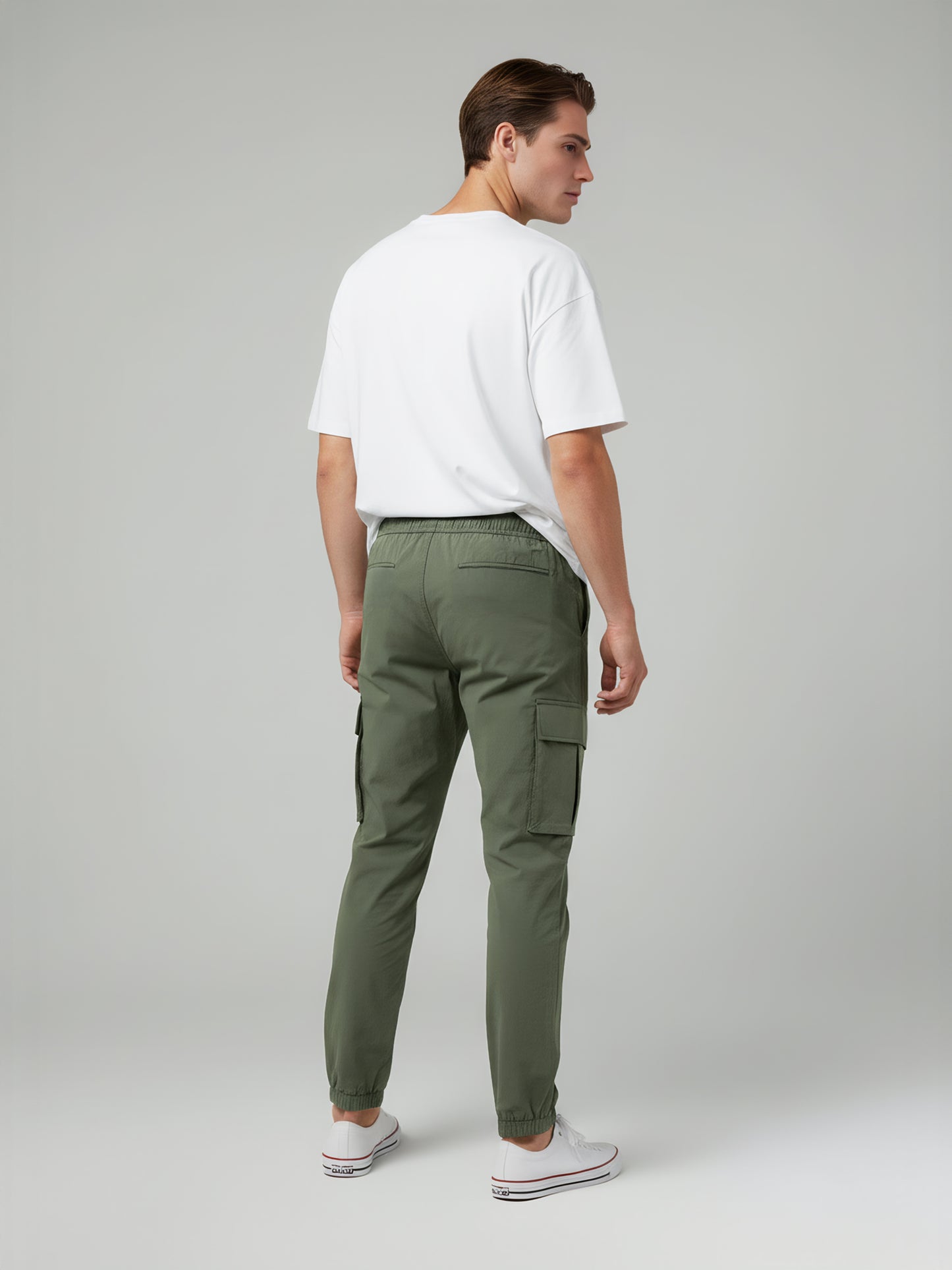 Celio* Men Olive Solid Slim Fit Polyester Trousers