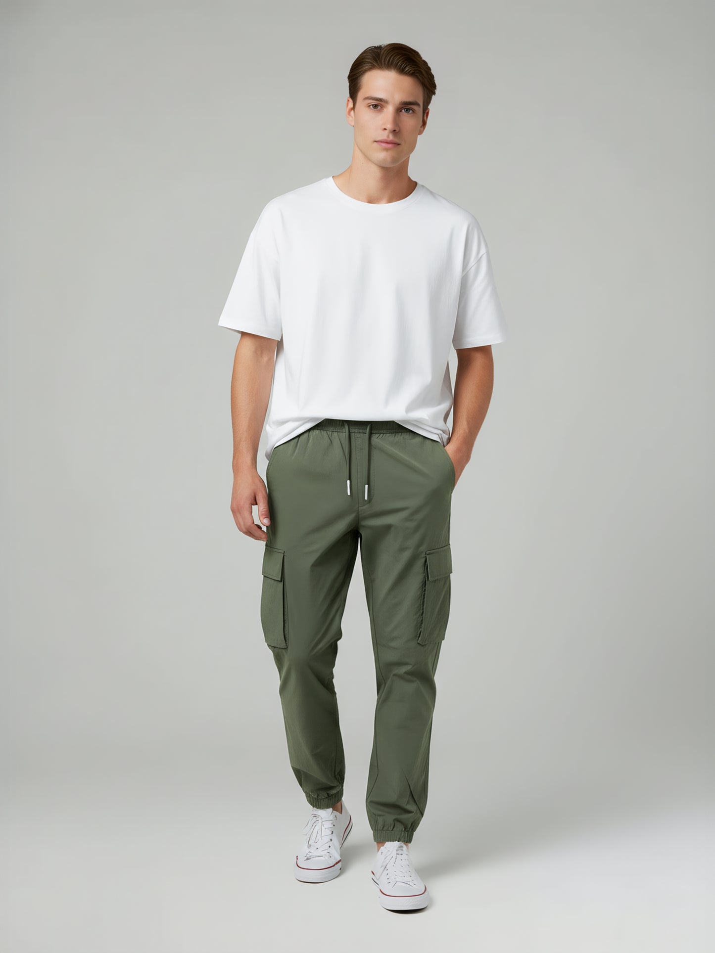 Celio* Men Olive Solid Slim Fit Polyester Trousers