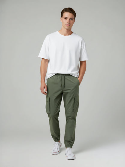 Celio* Men Olive Solid Slim Fit Polyester Trousers