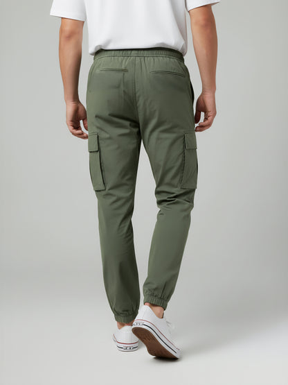 Celio* Men Olive Solid Slim Fit Polyester Trousers