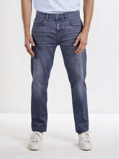 Celio* Men Grey Solid Straight Fit Cotton Twill Denim Jean