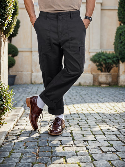 Celio* Cotton-Blend Straight Fit Black Cargo