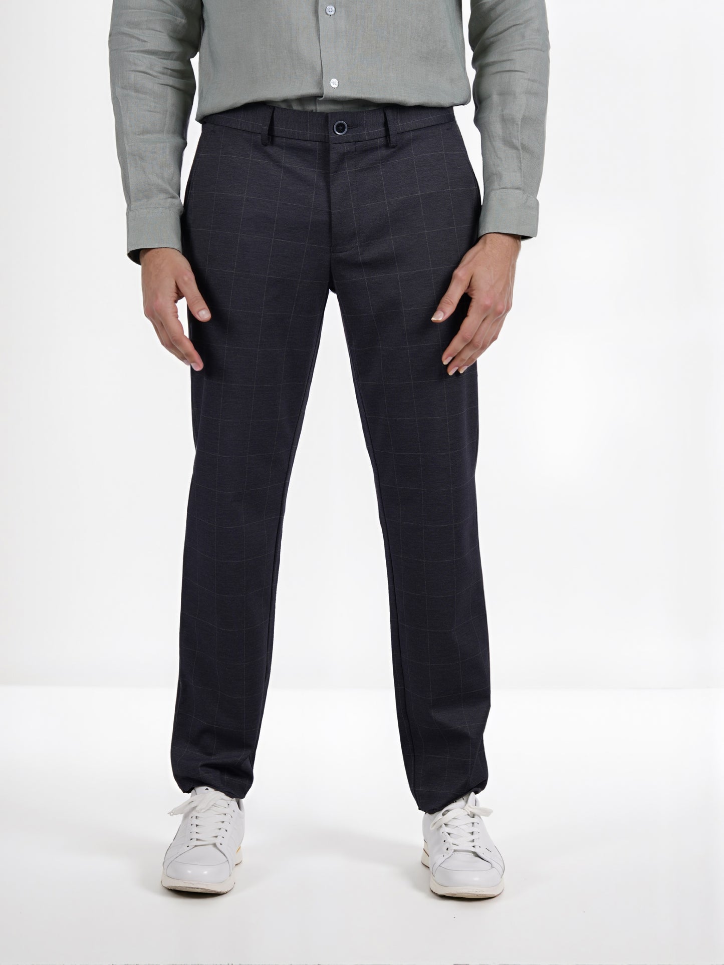 Celio* Checked Slim Fit Grey Trouser