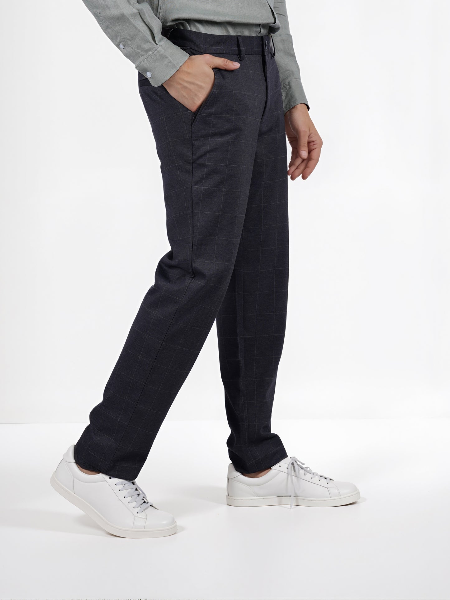 Celio* Checked Slim Fit Grey Trouser