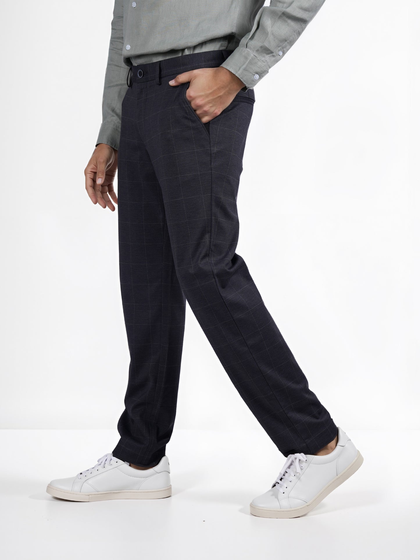 Celio* Checked Slim Fit Grey Trouser