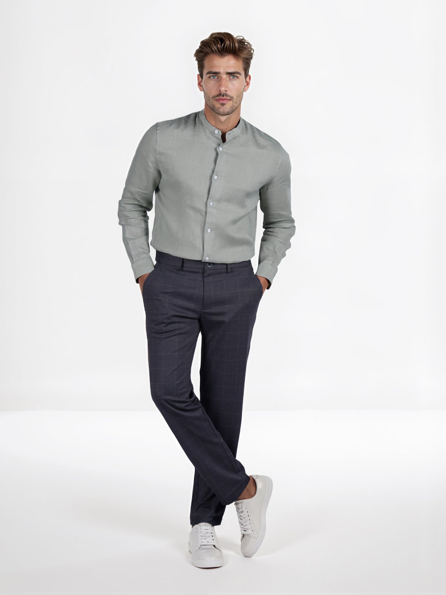 Celio* Checked Slim Fit Grey Trouser