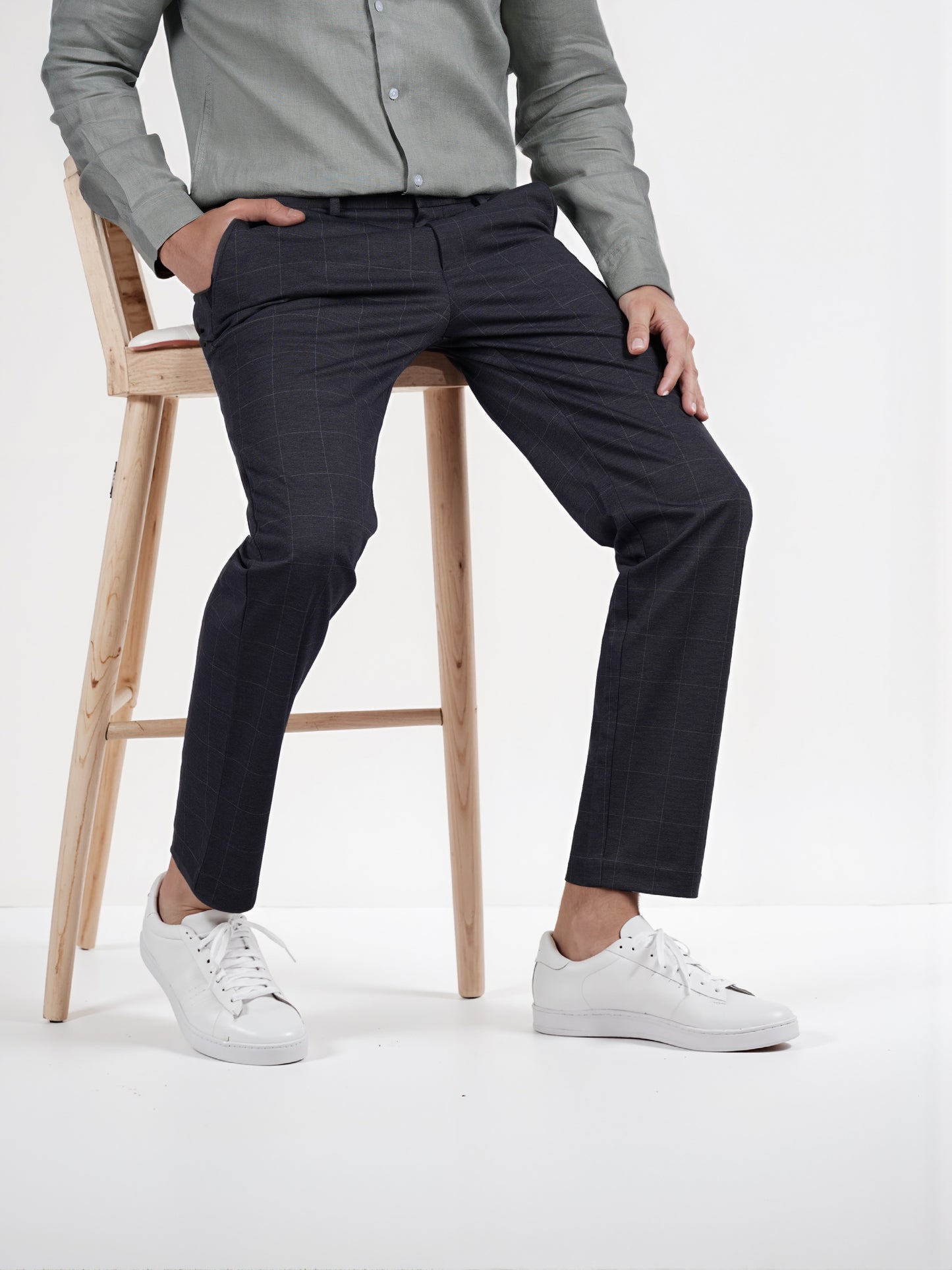 Celio* Checked Slim Fit Grey Trouser