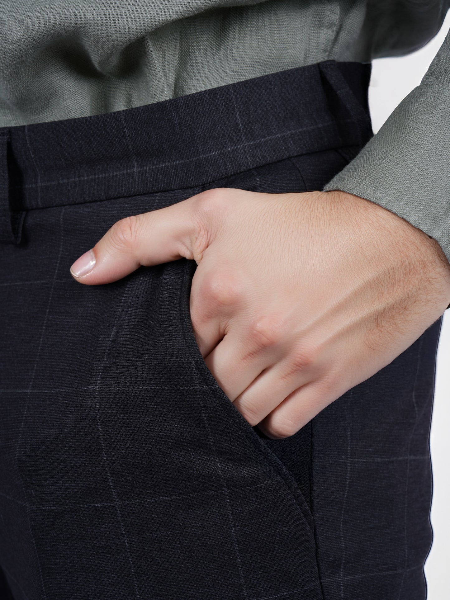 Celio* Checked Slim Fit Grey Trouser