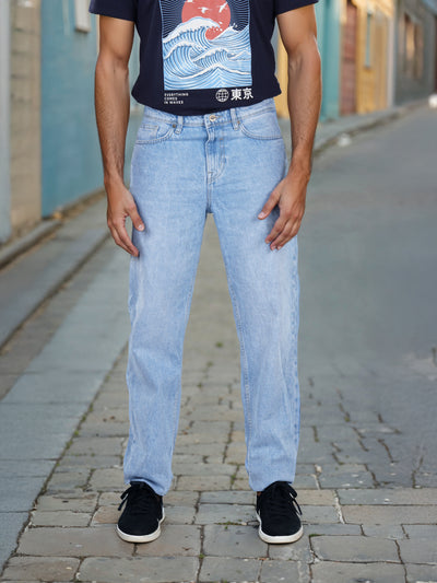 Celio* Cotton Loose Fit Light Blue Jean