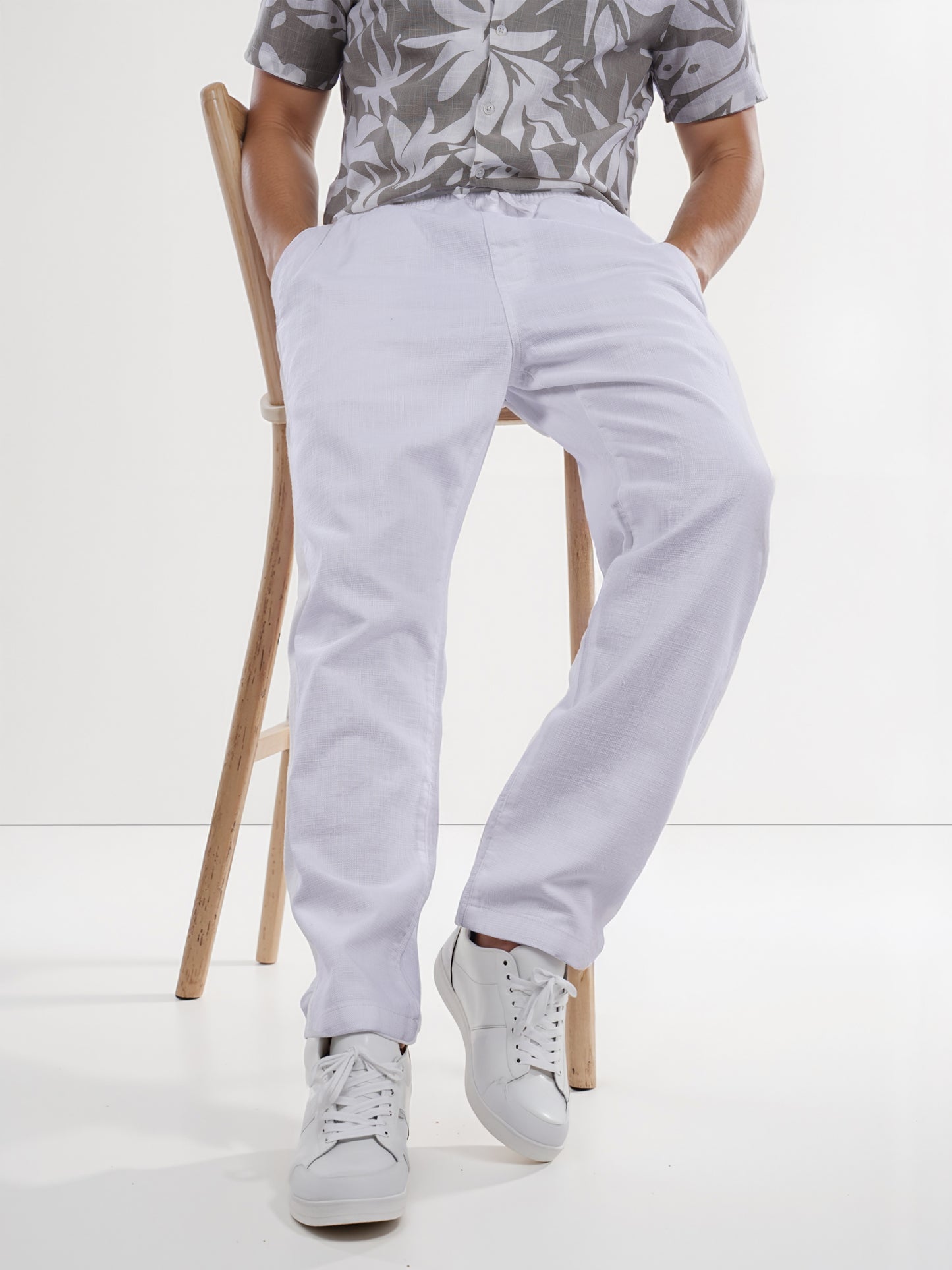 Celio* Cotton Relaxed Fit White Trouser