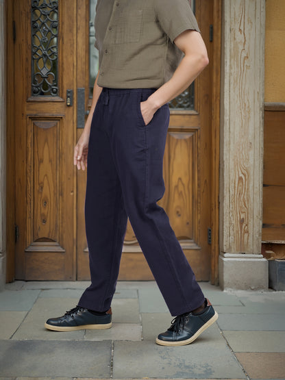 Celio* Cotton Relaxed Fit Navy Blue Trouser