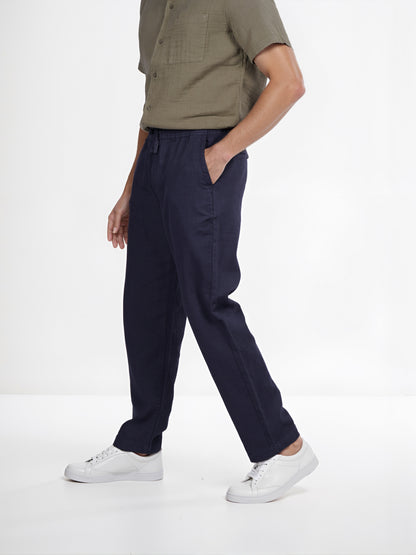 Celio* Cotton Relaxed Fit Navy Blue Trouser