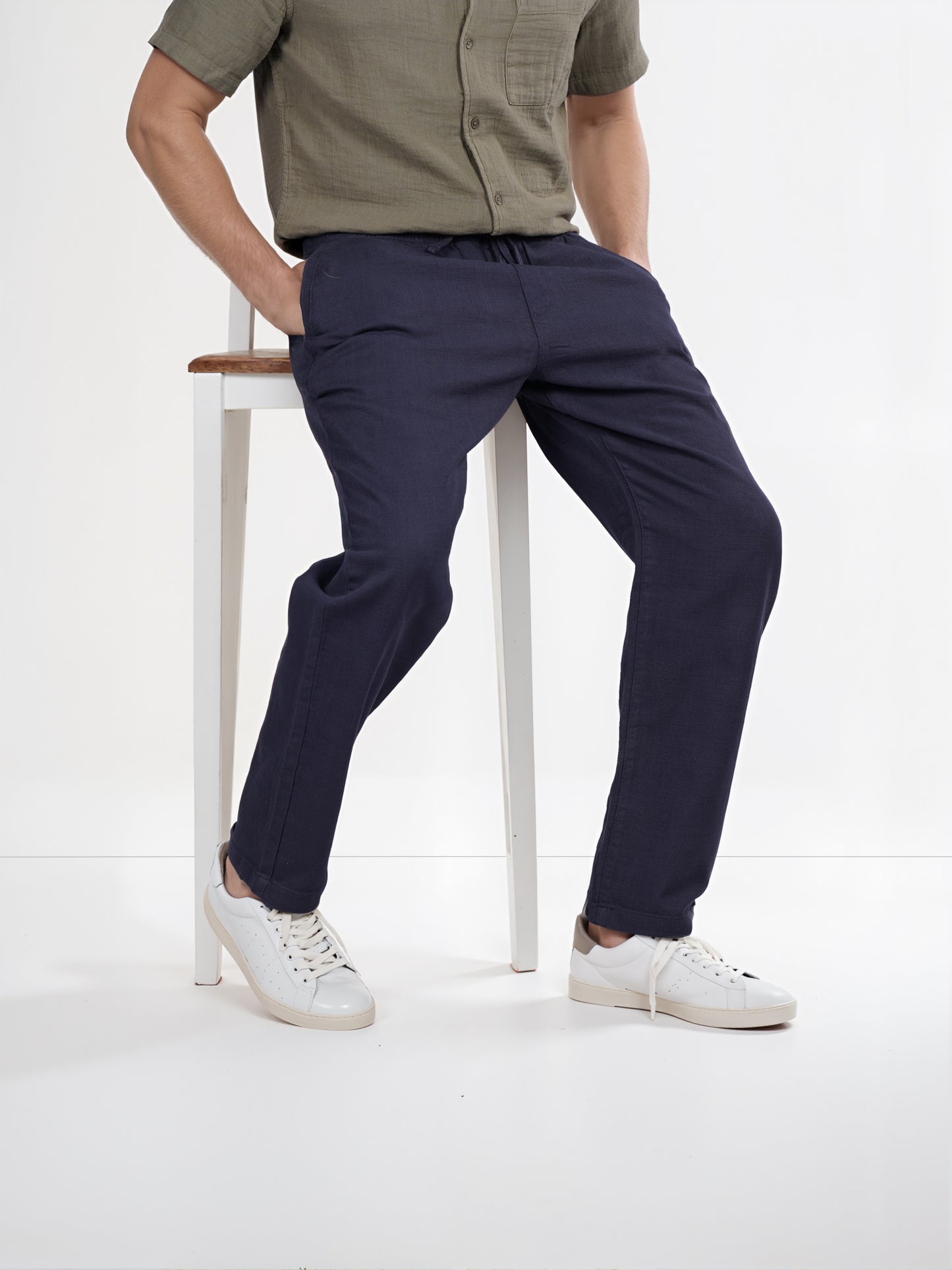 Celio* Cotton Relaxed Fit Navy Blue Trouser