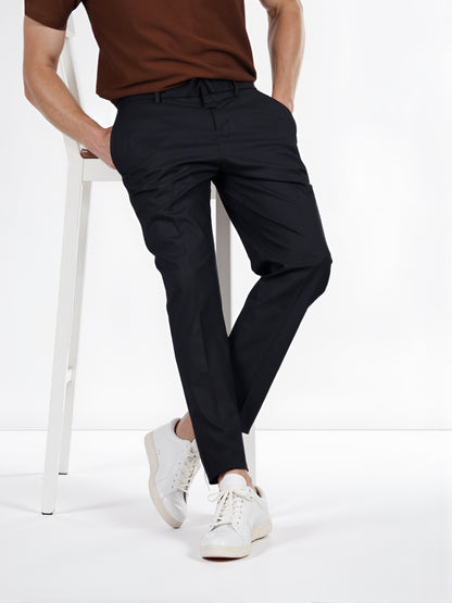 Celio* Polyester-Blend Regular Fit Black Trouser