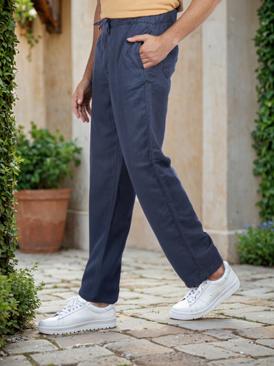 Celio* Cotton-Tencel-Blend Loose Fit Navy Blue Trouser