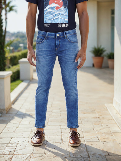 Celio* Cotton-Blend Straight Slim Fit Blue Jean