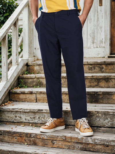 Celio* Poly-Blend Regular Fit Navy Blue Trousers