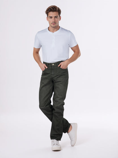 Celio* Men Olive Solid Loose Fit Cotton Jeans