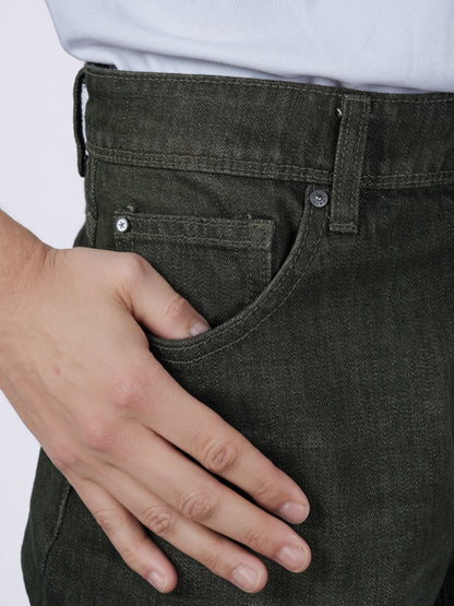 Celio* Men Olive Solid Loose Fit Cotton Jeans