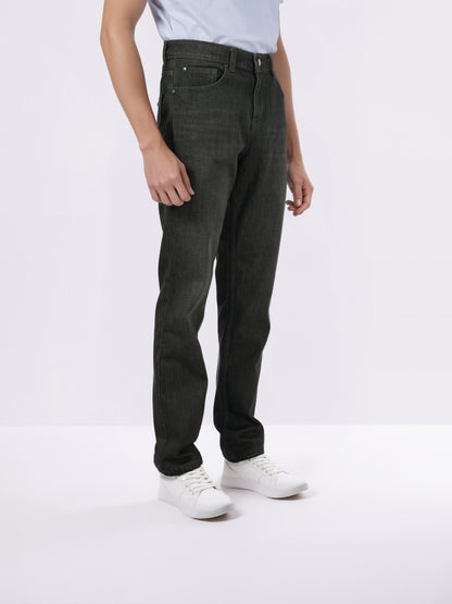 Celio* Men Olive Solid Loose Fit Cotton Jeans
