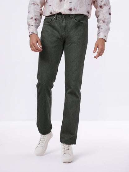 Celio* Men Olive Solid Loose Fit Cotton Jeans