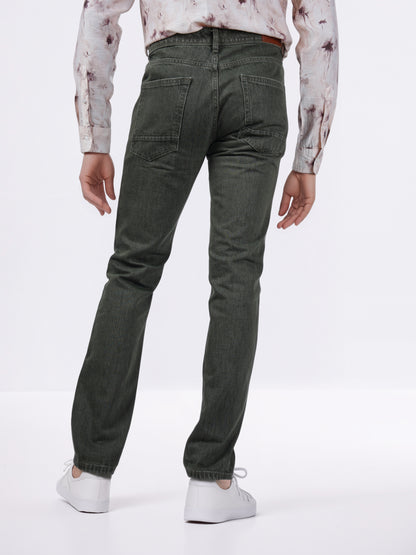 Celio* Men Olive Solid Loose Fit Cotton Jeans