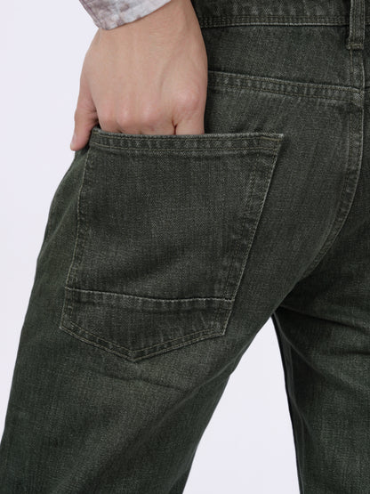Celio* Men Olive Solid Loose Fit Cotton Jeans