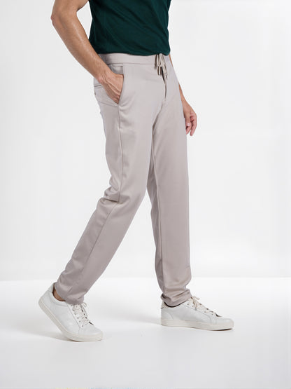 Celio* Men Beige Solid Slim Fit Terylene Knit Trouser