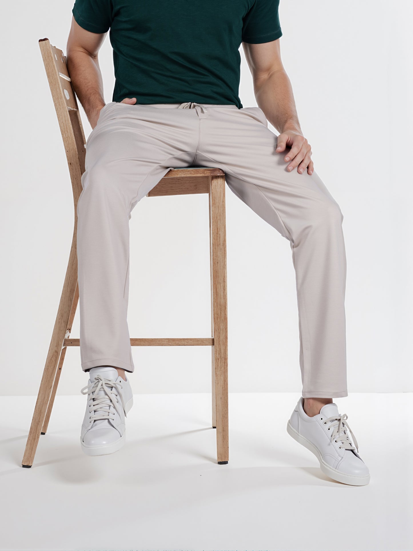 Celio* Men Beige Solid Slim Fit Terylene Knit Trouser