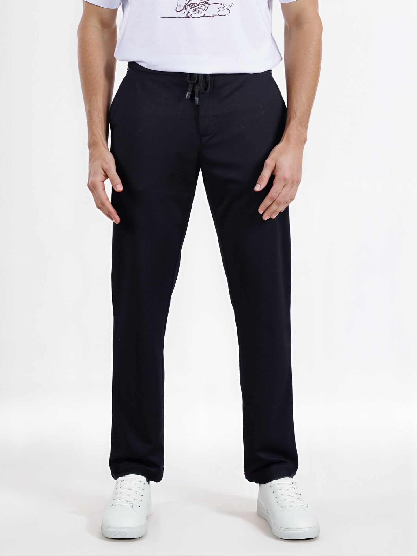 Celio* Men Black Solid Slim Fit Terylene Knit Trouser