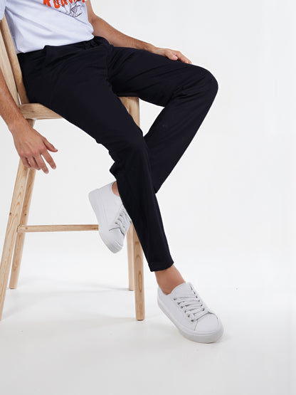 Celio* Men Black Solid Slim Fit Terylene Knit Trouser