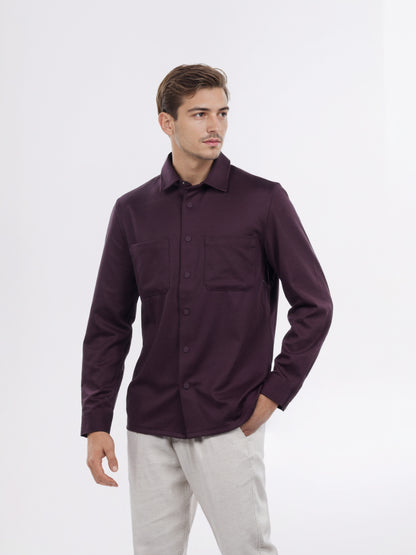 Celio* Men Maroon Solid Overshirt Polyester Shirt