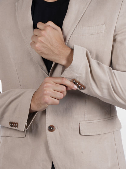 Celio* Men Beige Solid Slim Fit Lyocell Suit Jacket