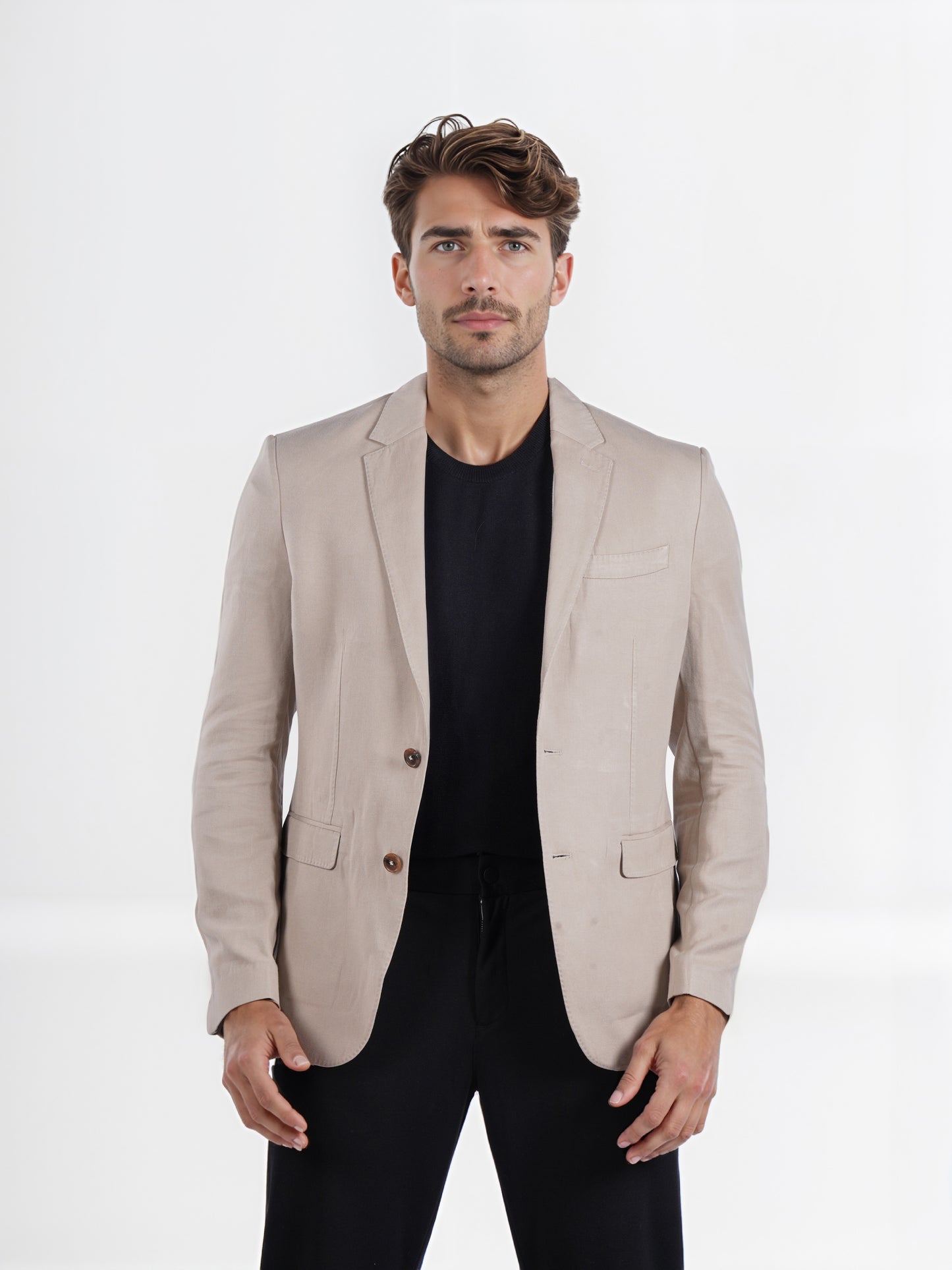 Celio* Men Beige Solid Slim Fit Lyocell Suit Jacket