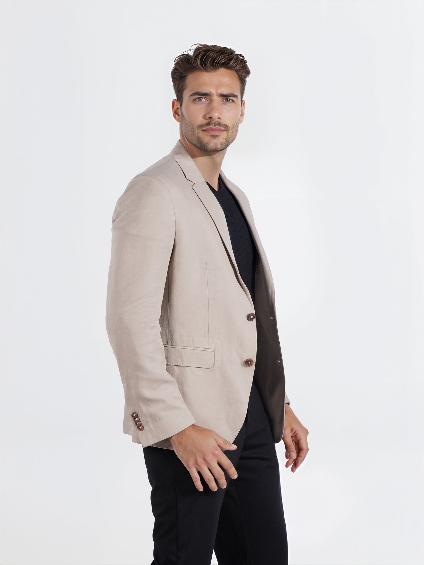 Celio* Men Beige Solid Slim Fit Lyocell Suit Jacket