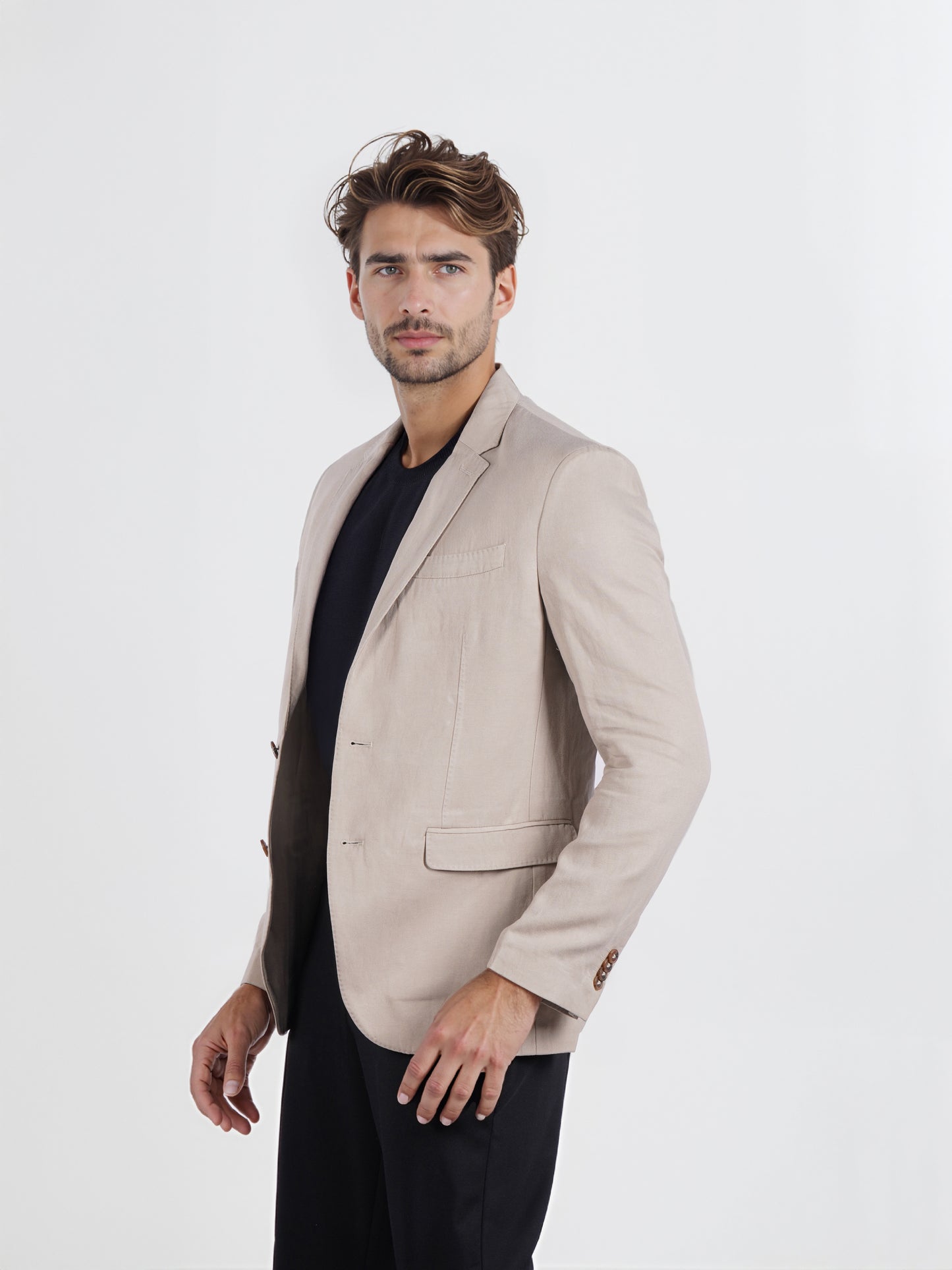 Celio* Men Beige Solid Slim Fit Lyocell Suit Jacket
