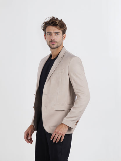 Celio* Men Beige Solid Slim Fit Lyocell Suit Jacket