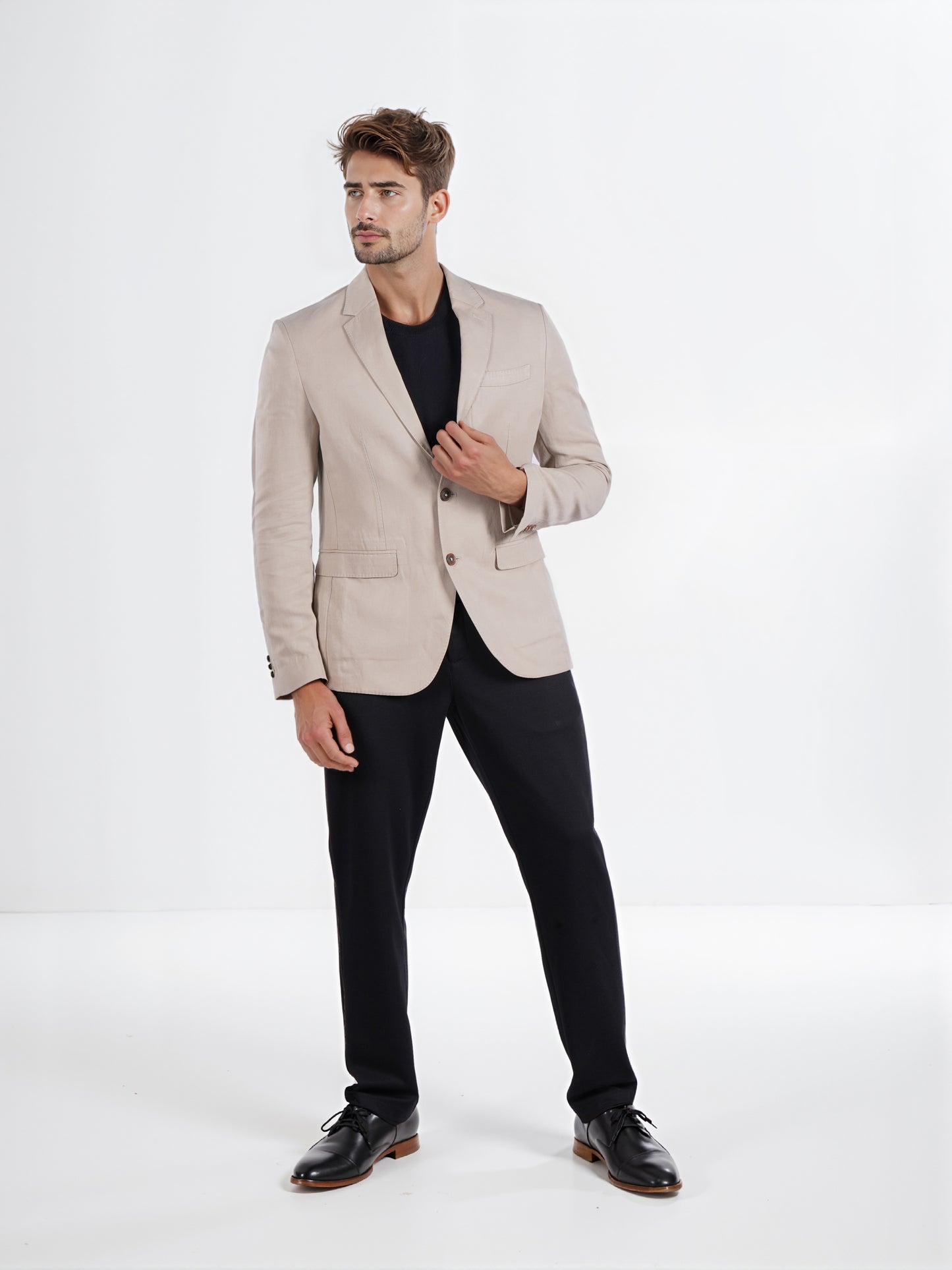 Celio* Men Beige Solid Slim Fit Lyocell Suit Jacket
