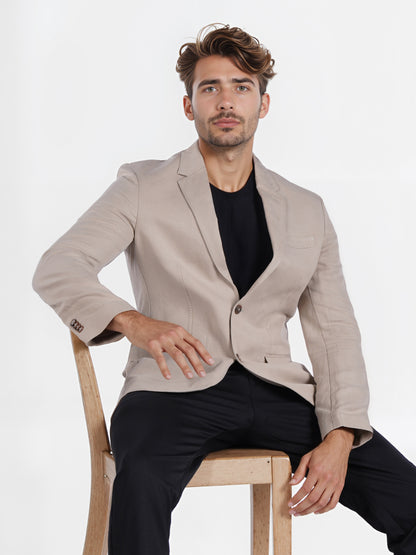 Celio* Men Beige Solid Slim Fit Lyocell Suit Jacket