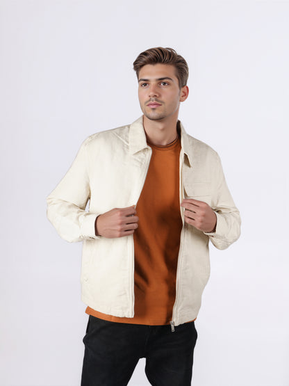 Celio* Men Cream Solid Regular Fit Linen Jackets