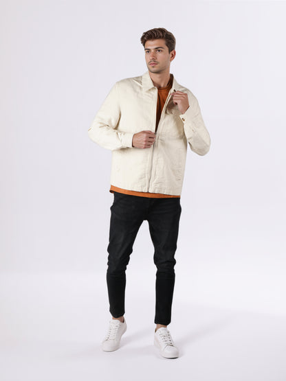 Celio* Men Cream Solid Regular Fit Linen Jackets