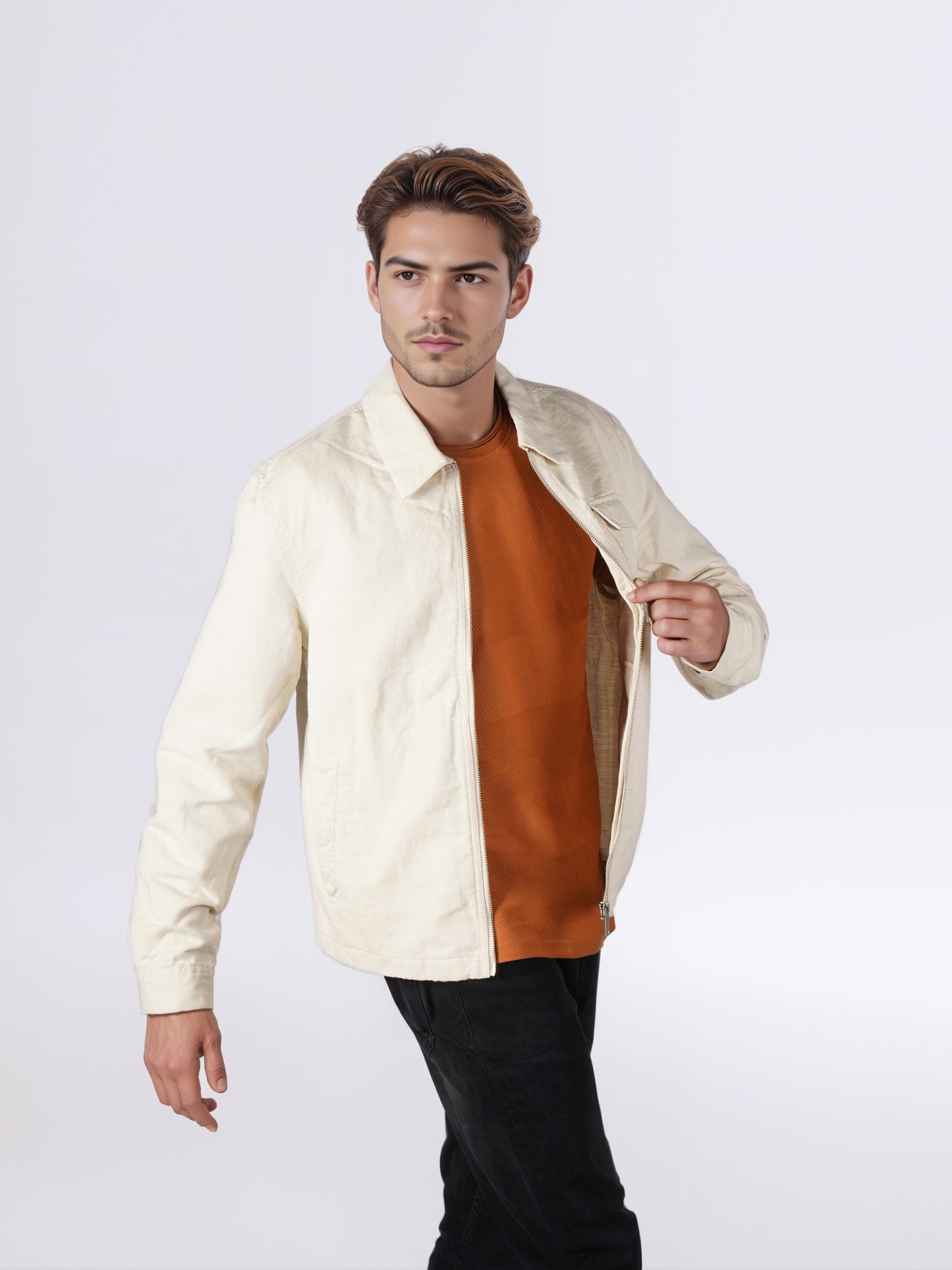 Celio* Men Cream Solid Regular Fit Linen Jackets