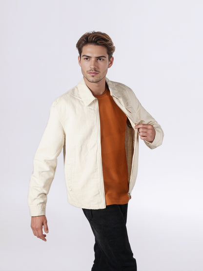 Celio* Men Cream Solid Regular Fit Linen Jackets