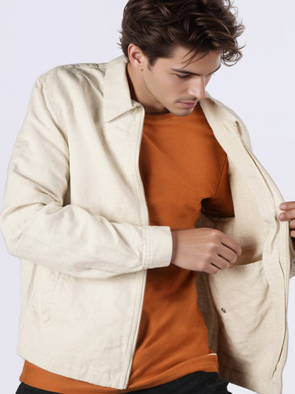 Celio* Men Cream Solid Regular Fit Linen Jackets