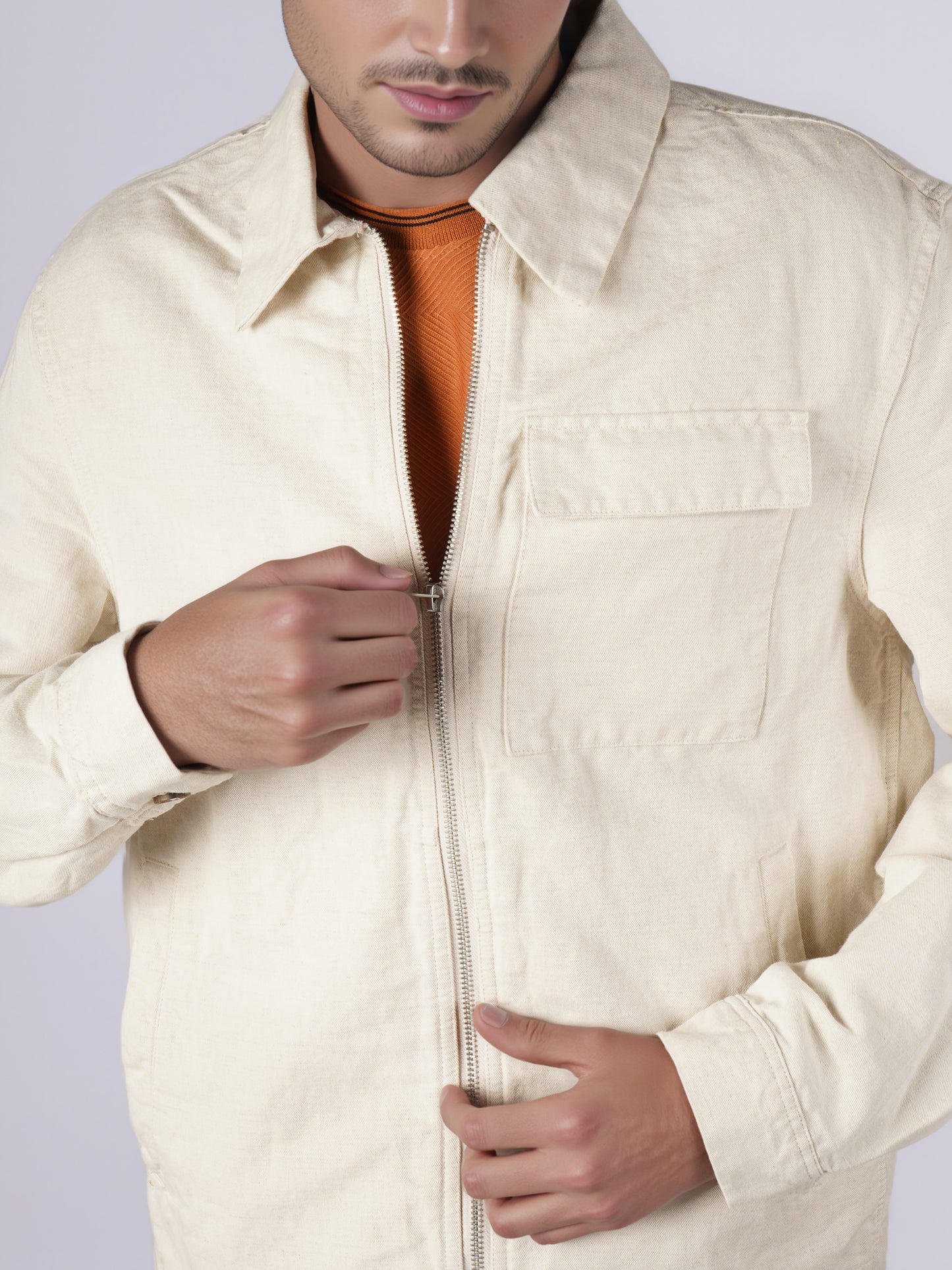 Celio* Men Cream Solid Regular Fit Linen Jackets